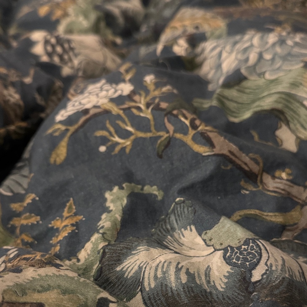 Pottery Barn Navy and Green Floral Jacobean Comforter Cover